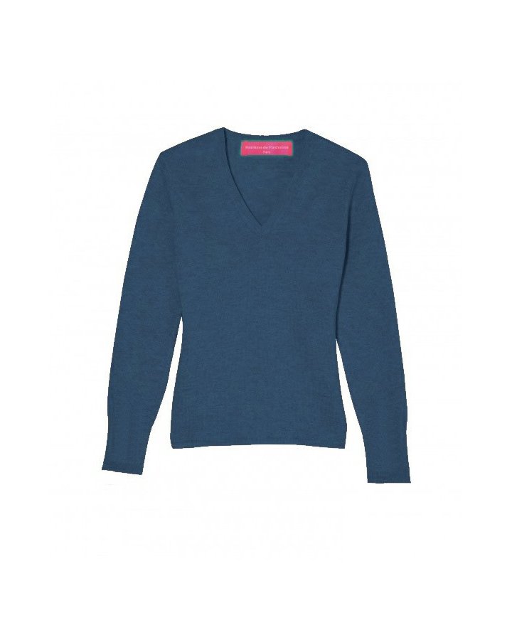 V-Ausschnitt Pullover in Surfblauem Kaschmir für Damen