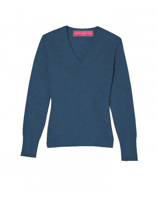 V-hals Trui in Surfblauw Kasjmier voor Dames