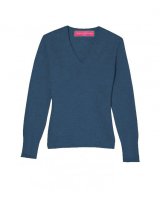 Pull col en V en cachemire bleu surf pour femme