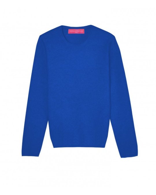 Pull col rond en cachemire bleu électrique pour femme
