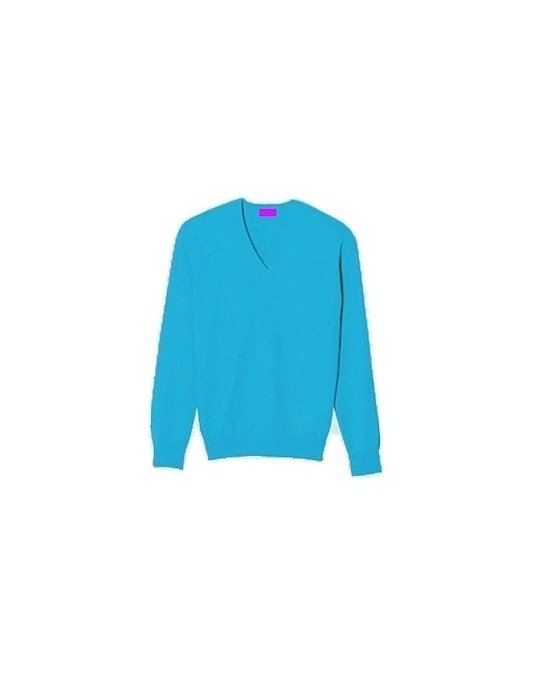 Pull col V en cachemire Homme Bleu curacao
