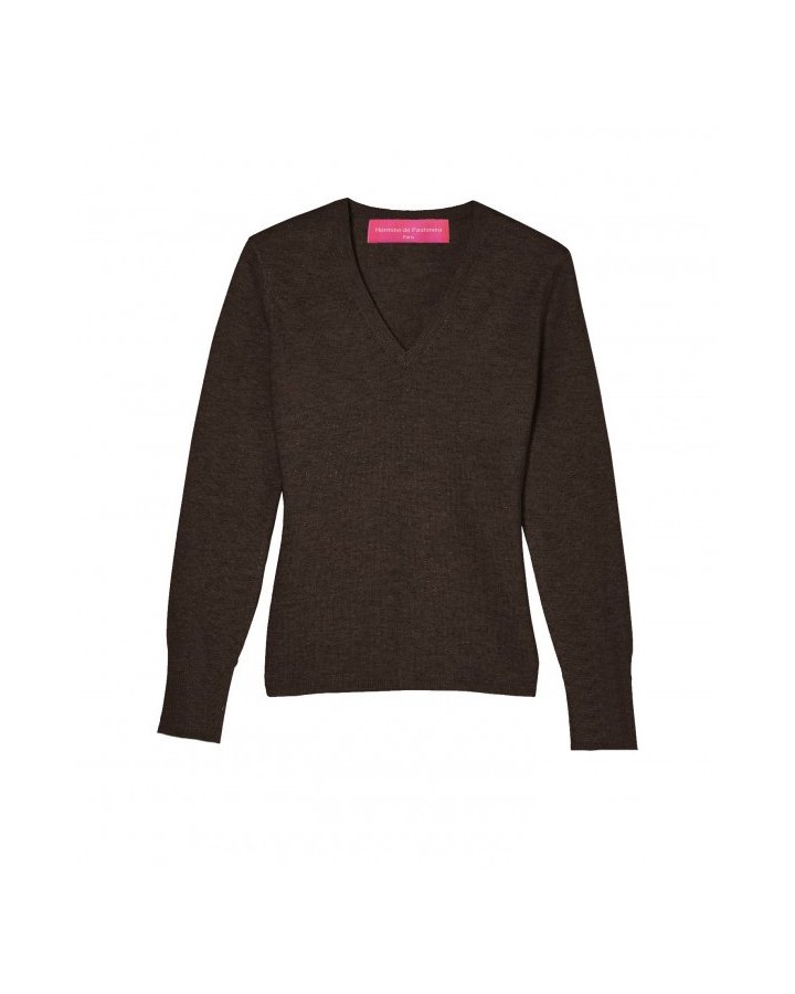 Pull col en V en cachemire Chocolat chiné pour femme