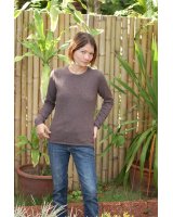 Kaffee Kaschmirpullover mit Rundhalsausschnitt und langen Ärmeln für Damen