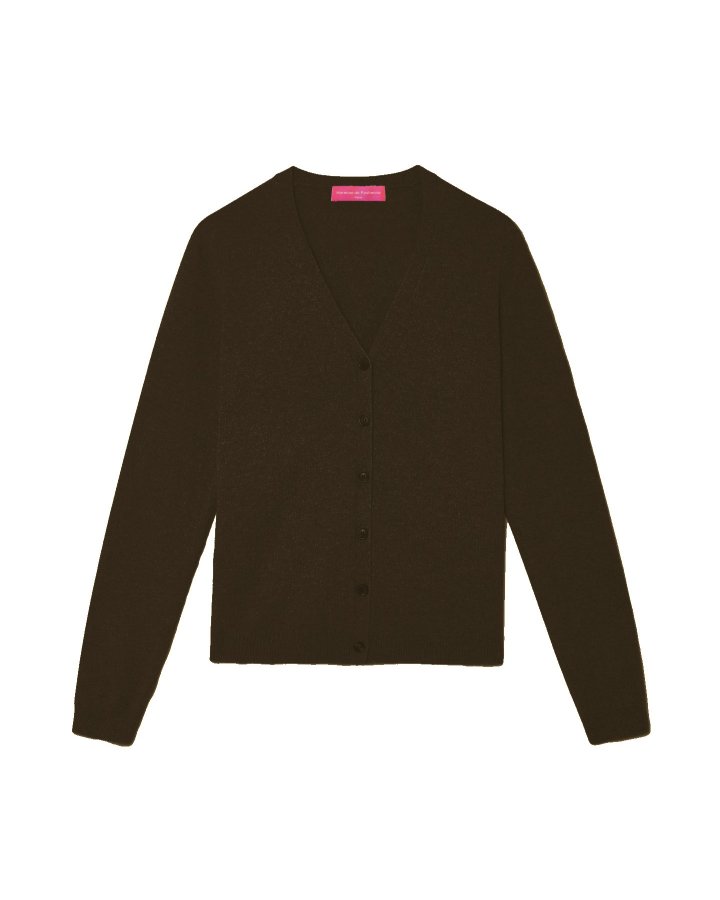 Mélange schokolade Kaschmir-Strickjacke mit V-Ausschnitt für Damen