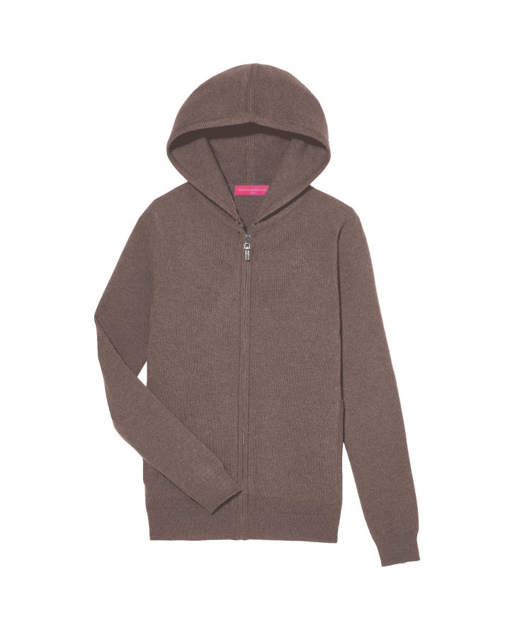 Gilet zip capuche Café en cachemire