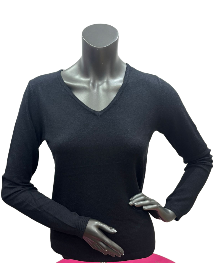 V-Ausschnitt Pullover aus Wolle und Bambus – Schwarz