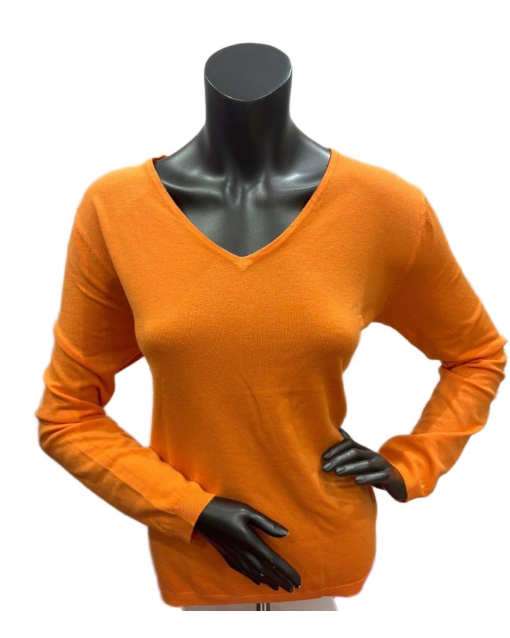 V-Ausschnitt Pullover aus Wolle und Bambus – Orange Inferno