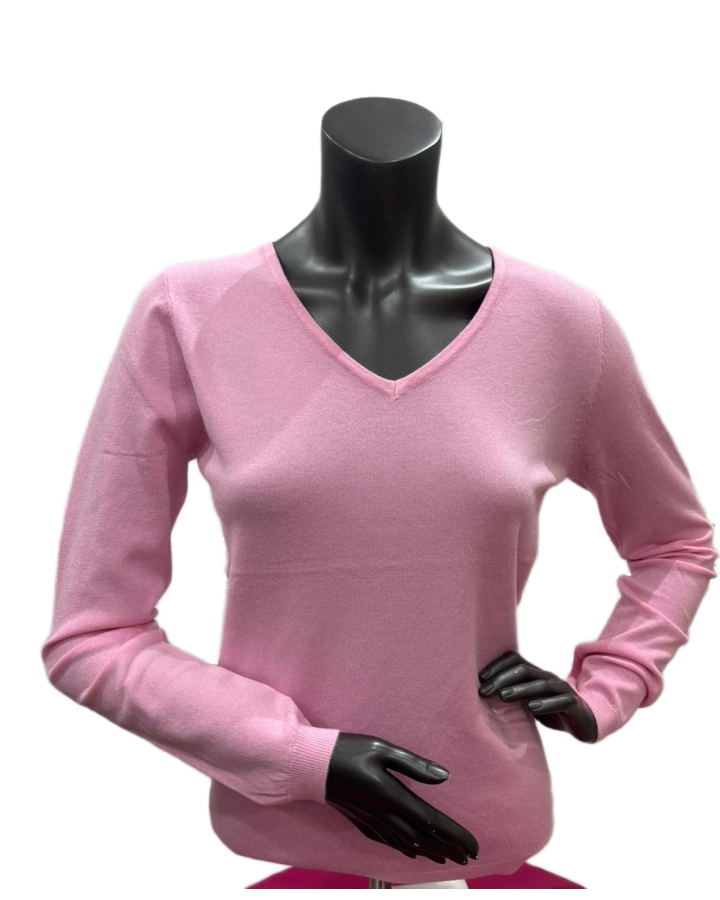 V-Ausschnitt Pullover aus Wolle und Bambus – Hellrosa