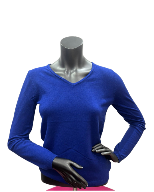 Maglione scollo a V in lana e bambù – Blu Elettrico