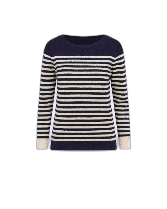 Maglione a righe in cashmere bianco rigato nero