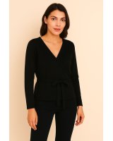Kaschmir Pullover in Wickeloptik Schwarz