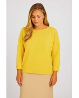 Oversize-Kaschmirpullover mit Bootsausschnitt in Meliertem Gelb