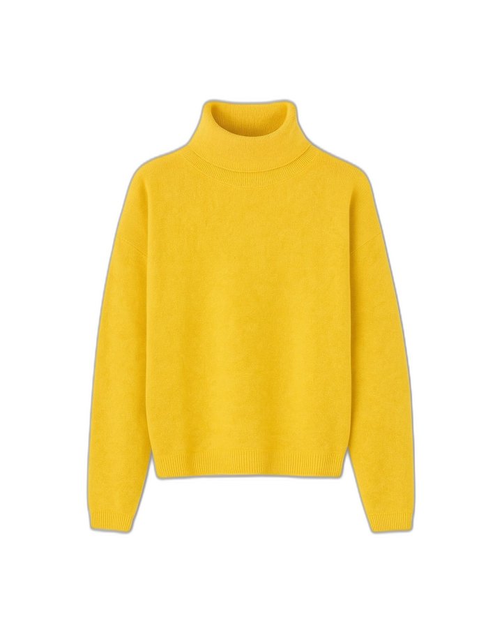 Pull col roulé jaune chiné en cachemire pour femme