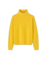 Pull col roulé jaune chiné en cachemire pour femme