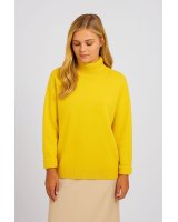 Pull col roulé jaune chiné en cachemire pour femme