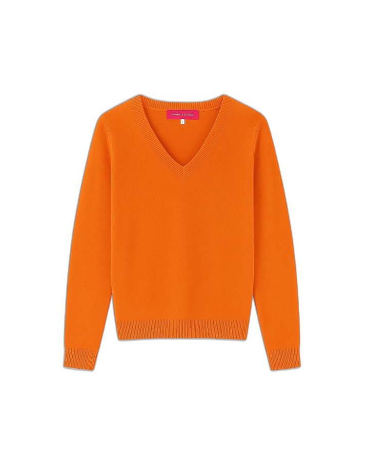Sunset Orange V-neck Cashmere Sweater