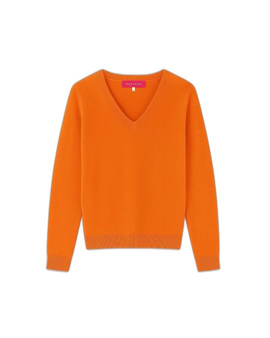 Damestrui van kasjmier met V-hals in Sunset Orange