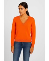 Women's Sunset Orange V-neck Cashmere Sweater