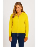 Gilet zip capuche Jaune chiné en cachemire pour femme