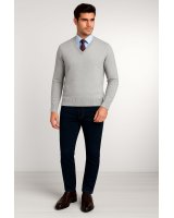 Maglia con scollo a V in Cashmere Grigio chiaro da Uomo
