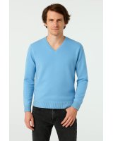 Pull col V en cachemire Bleu sky pour homme