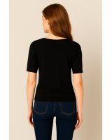 Maglia con scollo a V a maniche corte in cachemire Nero