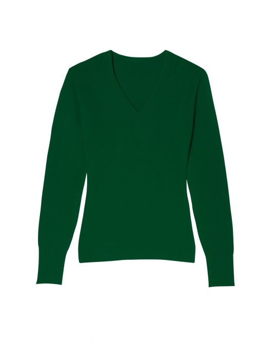 Maglione in cashmere con scollo a V verde bottiglia da donna