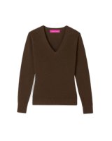 Pull col en V en cachemire chocolat chiné pour femme