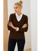 Pull col en V en cachemire chocolat chiné pour femme