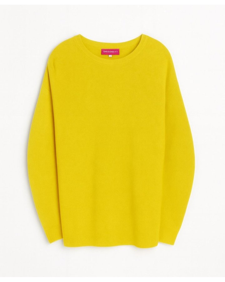 Oversize-Kaschmirpullover mit Bootsausschnitt in Meliertem Gelb