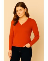Damen Kaschmir V-Ausschnitt Pullover in Inferno