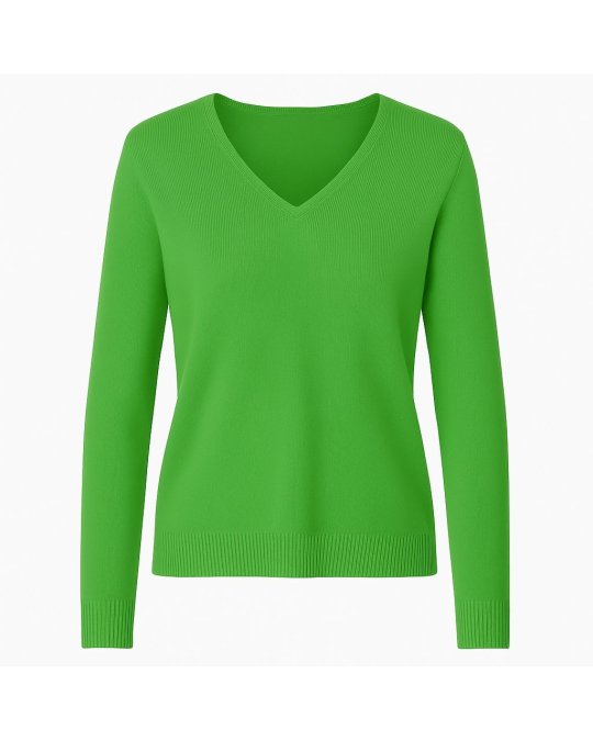 V-Neck Wool and Bamboo Sweater – Country Green