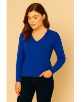 Pull col en V en cachemire Bleu électrique pour femme