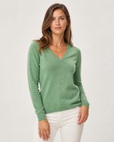 Pull col V cachemire vert campagne | Hermine de Pashmina